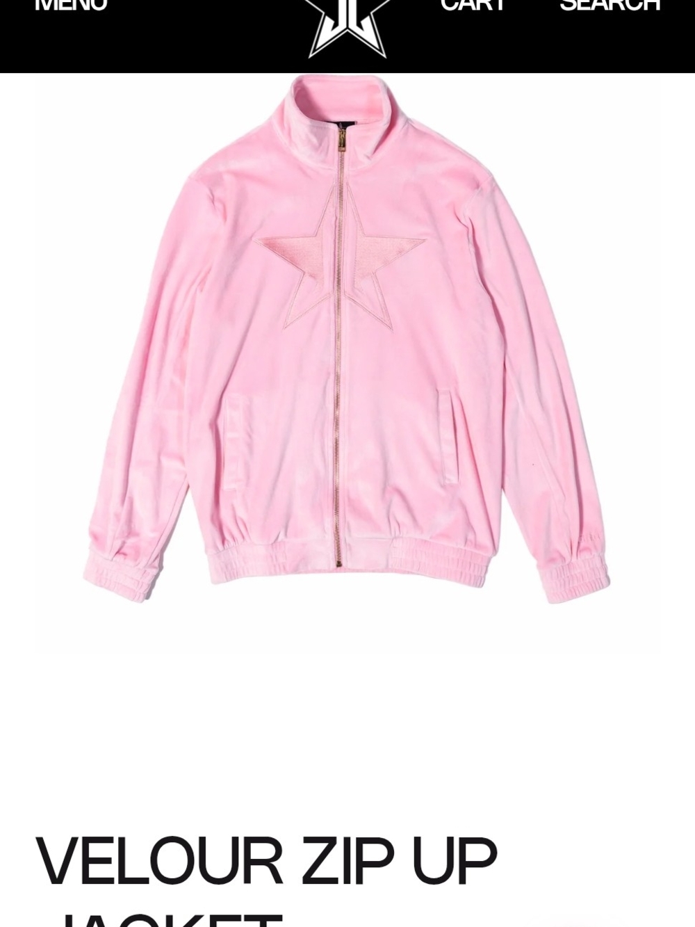 Jeffree Star Pink Velour Bomber Jacket with Star Applique